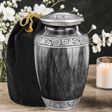 Watercolors Dark Gray Adult Cremation Urn for Human Ashes, Large w/ Velvet Bag