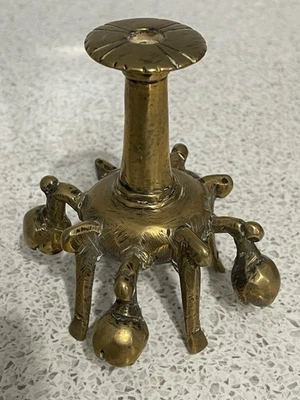 19th CENTURY ARTISAN INDIAN BRASS KOHL BOTTLE SURMADANI SURMA DANI WITH BELLS - Image 1 of 4