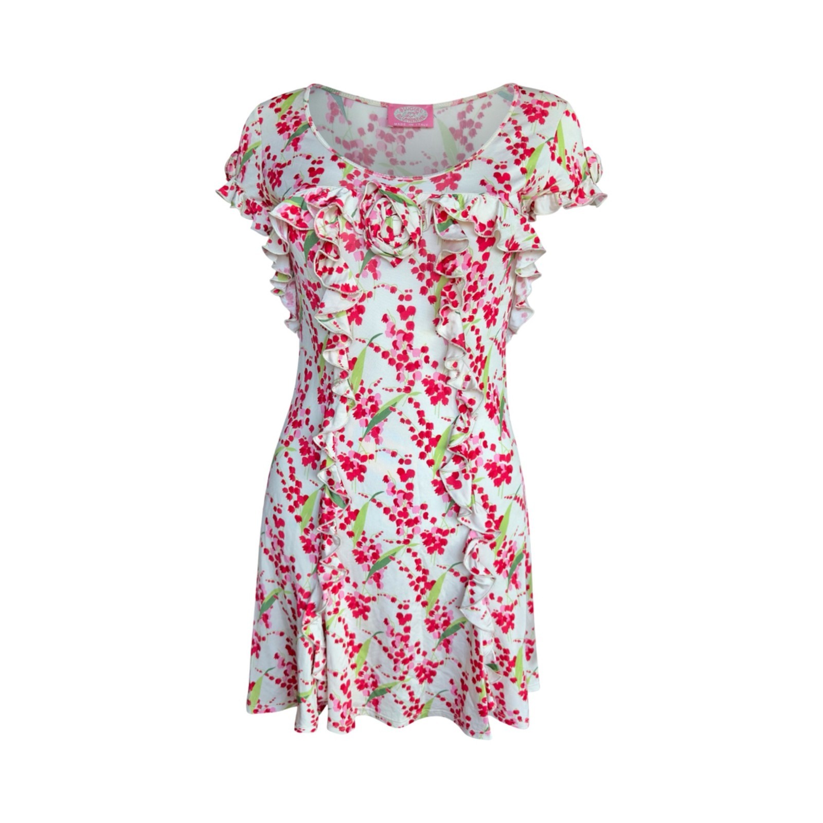 Blumarine Vintage Floral Ruffle Rosette Floral Print Mini Dress S