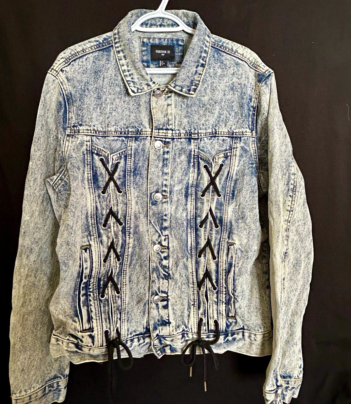 Forever 21 men’s  Blue Denim Jacket Lace-Up Sides Button Front Pockets  image 1