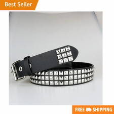 Unisex Leather Belt 3 Row Pyramid Studded Silver Belt Punk Goth Accessories NEW