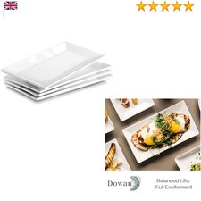 Set of 4 White Porcelain Rectangular Serving Platters - Versatile, Durable, P...