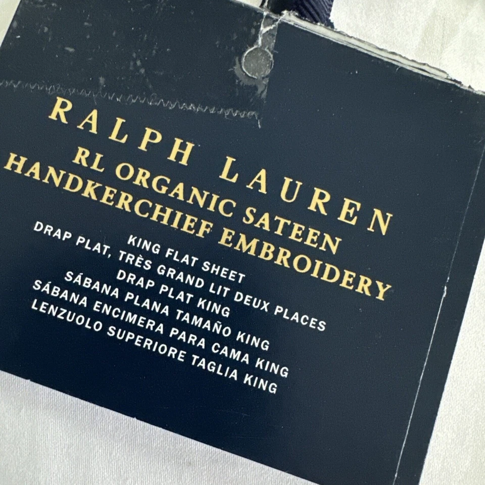 $245 RALPH LAUREN HOME ORGANIC COTTON EMBROIDERY KING FLAT SHEET White White - Image 2 of 2