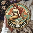 Vintage "Mermaid Cove"Tin Metal Signs Home Décor 8x8 Rustic Wall Art with Red-H
