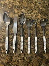 Vintage set Of 6  Corning Ware Blue Cornflower Serving Utensils Spoons Forks