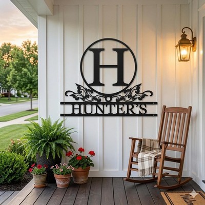 Custom Monogram Metal Name Sign, Personalized Family Name Wall Decor