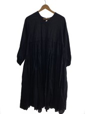 nest Robe Gathered Tiered Dress Long Sleeve Dress FREE Linen BLK 01233-1034