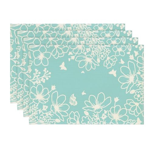 Blau Blüte Blumen Sommer Tischsets 4er Set, 12x18 Zoll Saisonaler Frühling - Bild 1 von 6