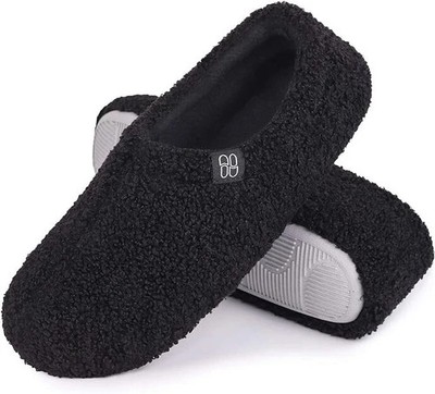 HomeTop schwarze Damen-Loafer flauschig lockig Fell Memory Foam Hausschuhe UK 8