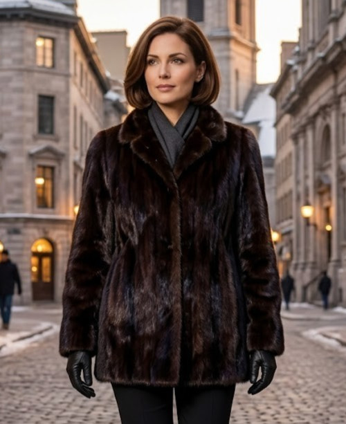LUXURY Scandinavian Mahogany Brown Real Mink Fur Coat Jacket Women's Medium VGC