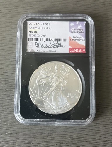 2017 American Silver Eagle Early Release NGC MS 70 Mike Castle Signed  Coin
