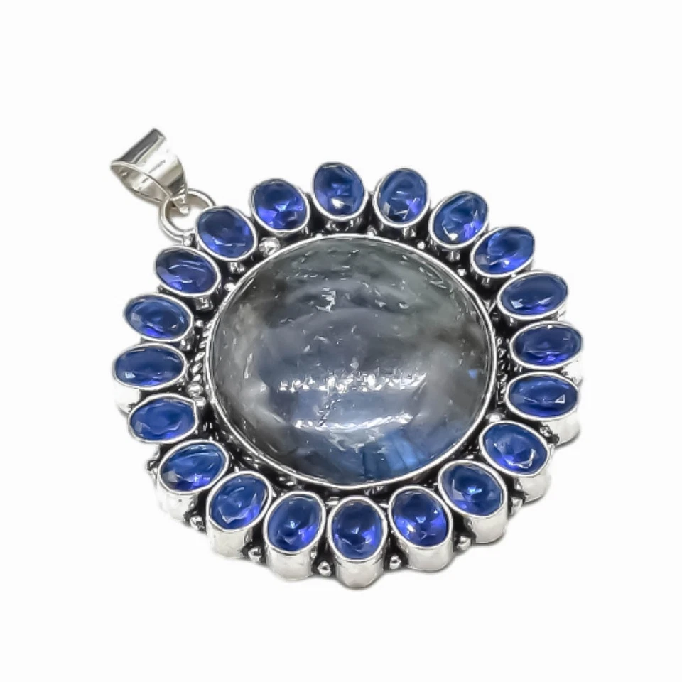 Colgante de joyería de plata de ley 925 hecho a mano con piedras preciosas de labradorita tamaño-2" Foto 4 de 4