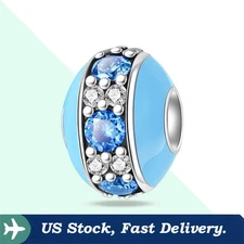KUNSIR 925 Sterling Silver Charm for Bracelet Blue Bead Charm Jewelry DIY Gifts