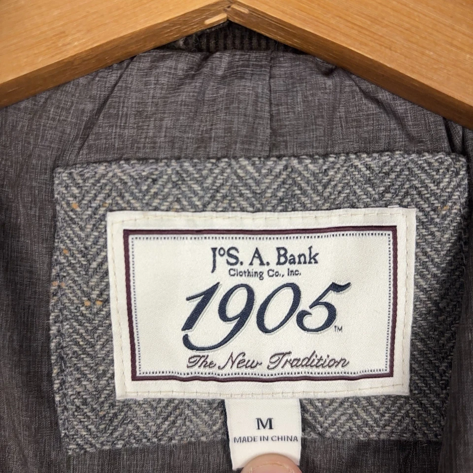 Chaqueta de Campo Acolchada Jos A Bank Para Hombre Mediana Lana Gris Espiga Tareas Preppy Foto 3 de 4