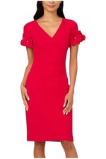 Adrianna Papell Womens Knit Crepe Short Dress Red Rose