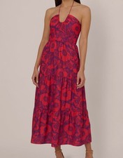 Adrianna Papell Women's Red Floral Print Halter Sleeveless MIDI Dress Size 10