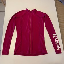 Hurley Women's Full Zip Rash Guard - Pink/Magenta Long Sleeve Swim Top