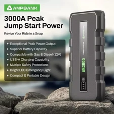 AMPBANK AB3000 3000A 12V USB Car Van Auto Jump Starter Booster Pack Power Bank