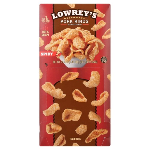 Hot and Spicy Pork Rinds Snacks, Crunchy Keto Friendly, 1.75 Ounce Bag, Pack of - Picture 1 of 6
