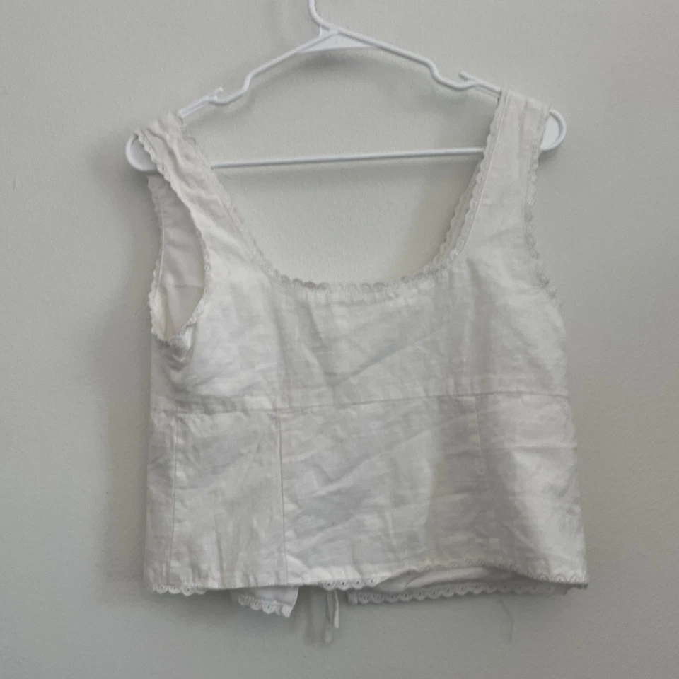 Camiseta sin mangas semilla mostaza para mujer M blanca cortada corbata delantera boho playa coqueta Foto 3 de 4