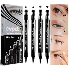 evpct 4in1 Star Flowers Hearts Moon Face Stamps Eyeliner Makeup Set, Black Co...