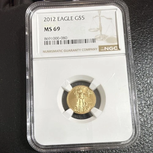 American Eagle 2012 1/10th T Oz. Pure Fine Gold Coin $5 Dollar MS-69 NGC