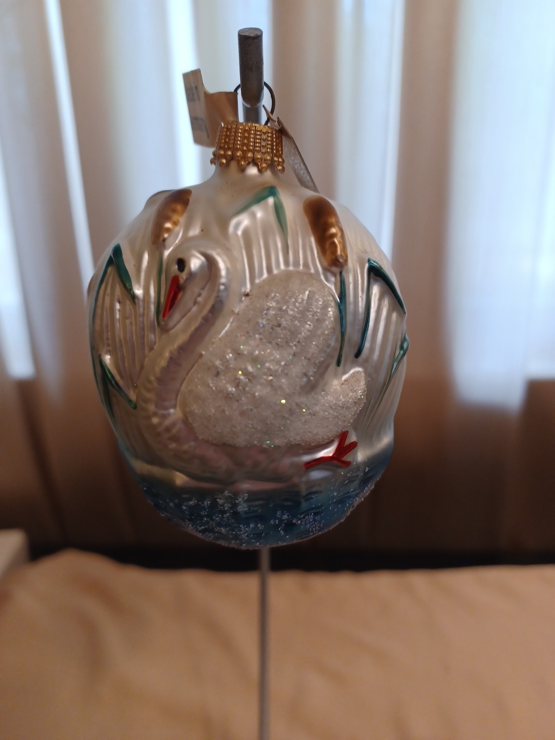Discovery Channel Store Blown Glass Swan Christmas Ornament