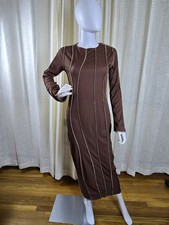 Womens BrownRib Asymmetric Seam Detail Long Sleeve Midi Dress Size 10