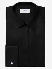 Men Eton Tuxedo Black Shirt French Cuff Contemporary Size 42 16.5