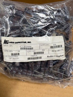 200x Illinois Capacitor 470uF 50V Radial Electrolytic Capacitors 105°C