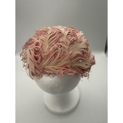 Vintage Blush Pink Champagne Fascinator Feather Flapper Cap Hat Curled Glam Vintage Blush Pink Champagne Fascinator Feather Flapper Cap  main image 3