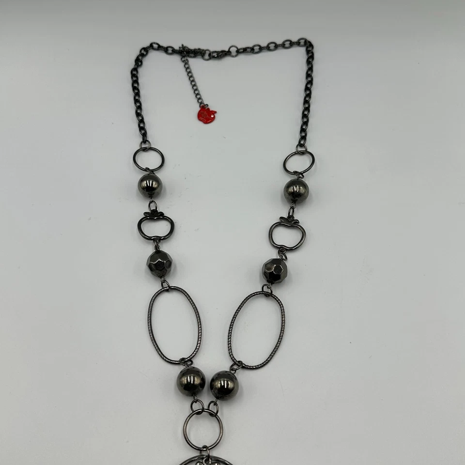 Collar Apple Bottoms Gunmetal Eslabón Ovalado Y Gota Colgante Cadena Con Cuentas Y2K 34" Foto 4 de 4