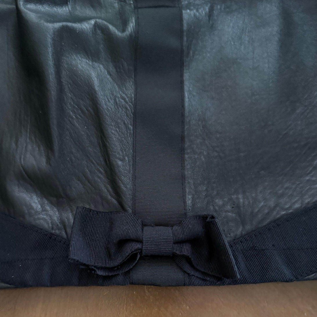 1980s Vintage Valentino Boutique Black Leather Pencil Skirt Bow Ribbon Trim READ thumbnail 12