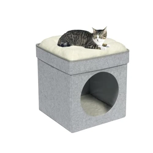 Bonlife Winter Small Cat House Indoor Foldable Felt Pets Bed Cave Kennel,Cat