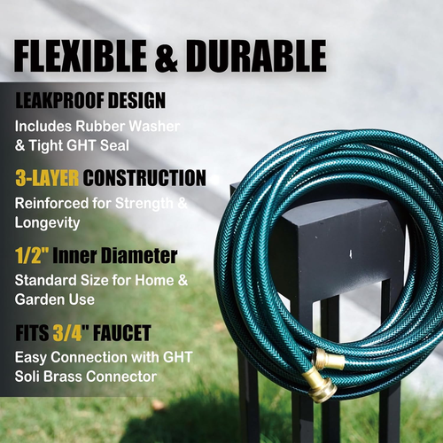 NEW Garden Hose, 3-Layer PVC, Brass 3/4" GHT, Leakproof, Flexible, Heavy Duty - Picture 4 of 13