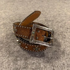 Nocona Belt Womens Medium Brown Leather Rhinestone Cross Studded Western Bling