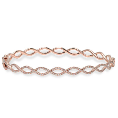 0,46 kt 14 K Rotgold runder Diamant Infinity Armreif Zopf Armband Marquise Auge