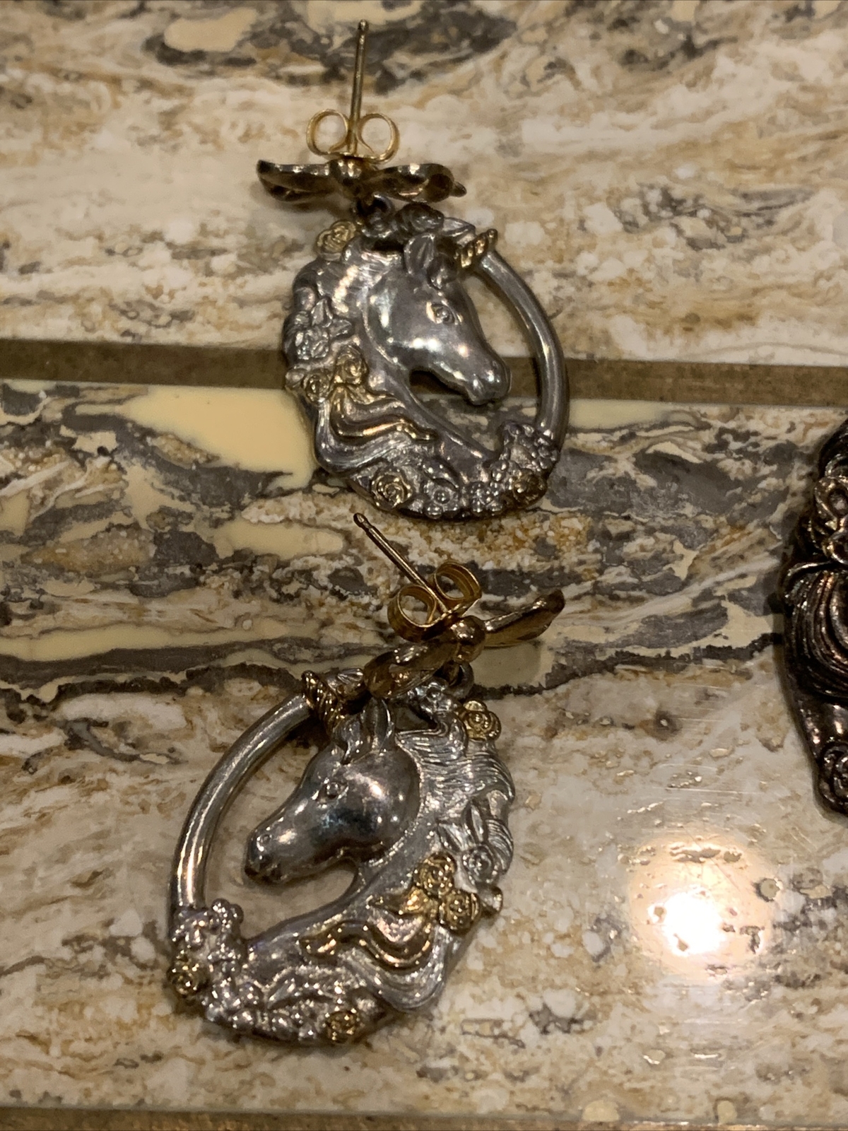 Gorham Sterling Silver & Vermeil Unicorn & Floral Garland Pendant