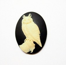 4 of 40x30mm Cream over Black Majestic Great Horned Owl Cameos Cabochons