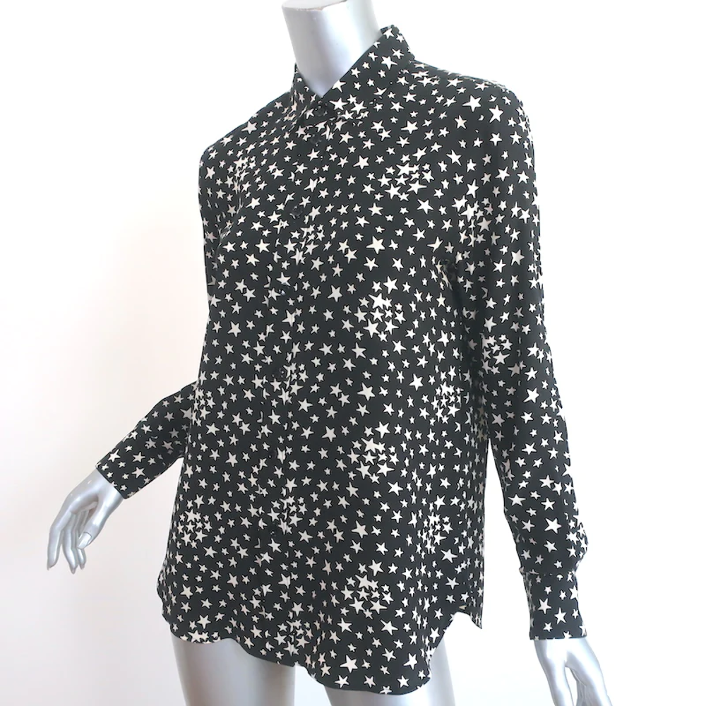 Camicia di seta Saint Laurent stampa stelle nero bianco taglia 42 blusa manica lunga