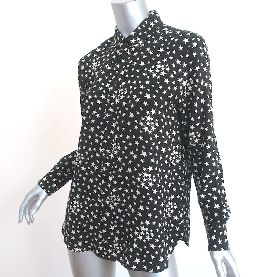 Camisa de seda con estampado de estrellas Saint Laurent negra/blanca talla 42 blusa manga larga Foto 2 de 4