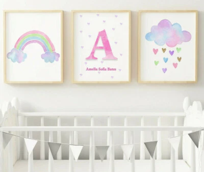 PERSONALISED TYPO Rainbow Cloud Personalised Name Girls Bedroom Nursery Wall Art Picture Prints