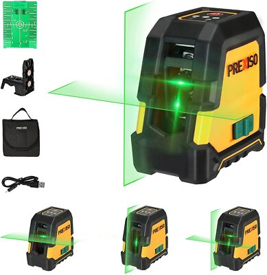PREXISO Laser Level Self Leveling 100Ft Rechargeable Cross Line Laser Green Line