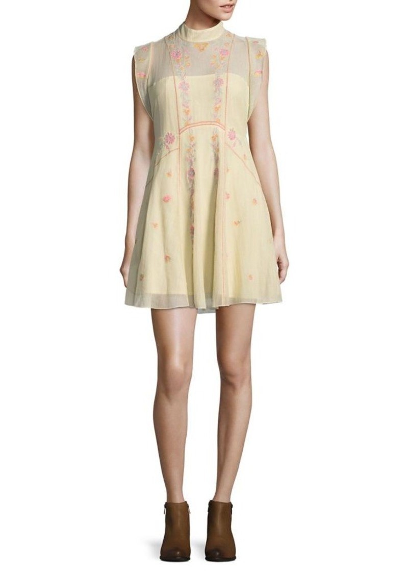 NWT Free People Riviera Creme Floral Embroidered Illusion Mesh Dress 2 S