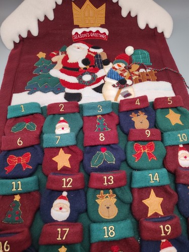 Snowman & Santa Christmas Countdown Wall Advent Hanging Calendar Cloth Pockets - Picture 7 of 11
