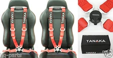X2 TANAKA UNIVERSAL RED 4 POINT CAMLOCK QUICK RELEASE RACING SEAT BELT HARNESS