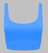 WOMENS LADIES PLAIN SLEEVELESS STRAPPY SCOOP NECK BRA SUMMER CROP TOP VEST