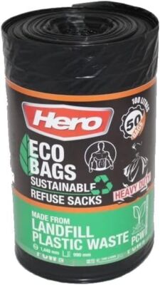 Hero Eco Heavy Duty Bin Bags 100l Extra Large Recycled Strong Bags