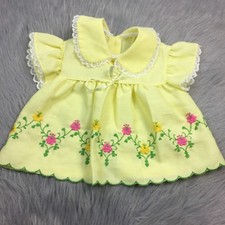 Vintage Baby Girls Yellow Lace Pink Floral Flutter Sleeve Dress Easter