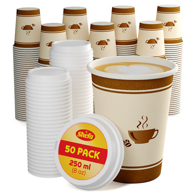 SHEFA 8oz 10oz Paper Cups, w/ Lid for Hot & Cold Drinks Pack of 50 150 ...